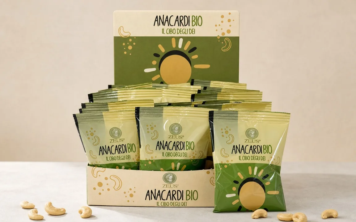 L'espositore da banco degli anacardi bio Zeus