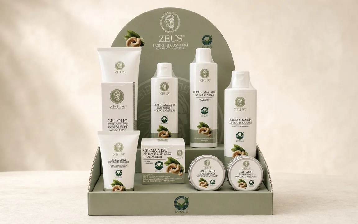L'espositore da banco della linea cosmetica Zeus